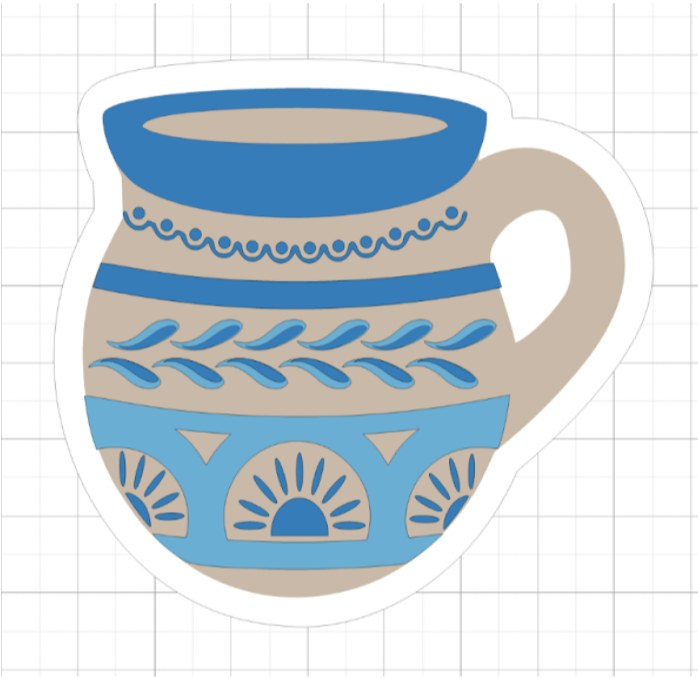 The full jarrito sticker design assembled in color in the cutting software